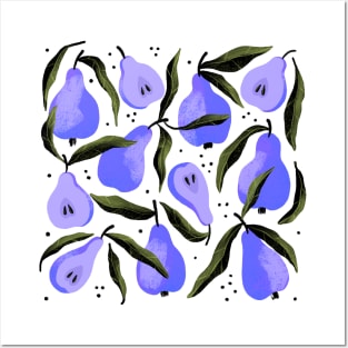 Pretty purple pear pattern with black leaves Posters and Art